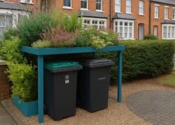 Goodbye unsightly trash can - the DIY solution with vertical garden and trellis that hides it