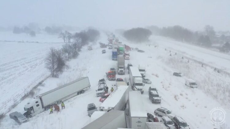 Drivers remain stranded after 100-car pileup caused by heavy snowfall in Michigan