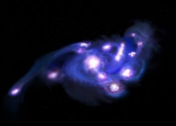 Confirmed by space observations—what appeared to be a single galaxy turns out to be a cluster of at least 15 starbursts