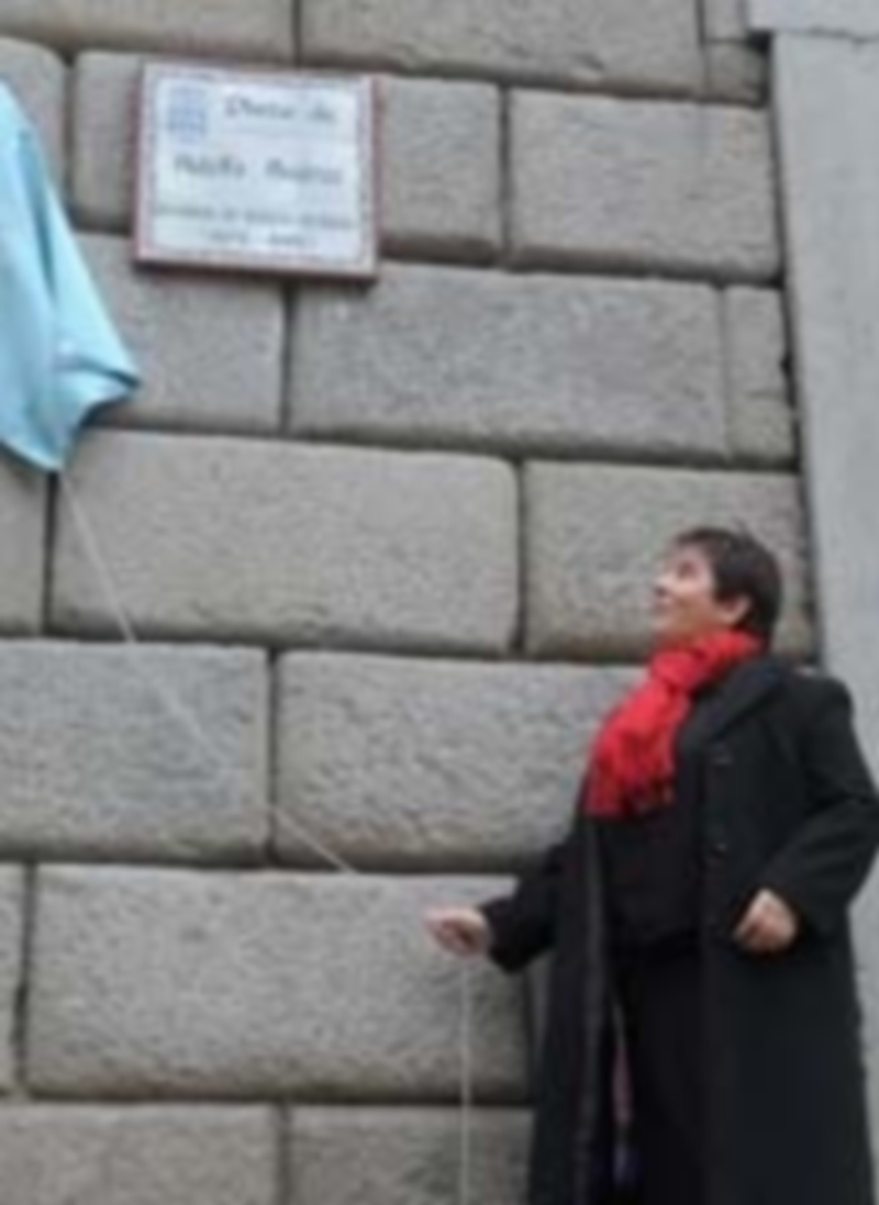 Luquero descorre la cortina para mostrar la placa que da nombre a la plaza. / Kamarero