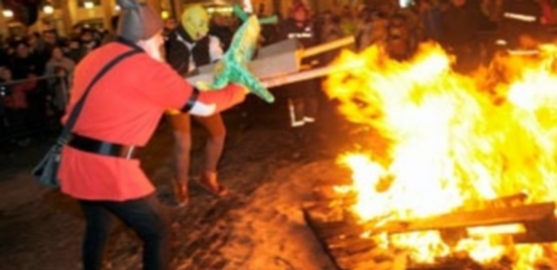 Las ocho comparsas oficiales del carnaval depositaron su correspondiente sardina en la hoguera