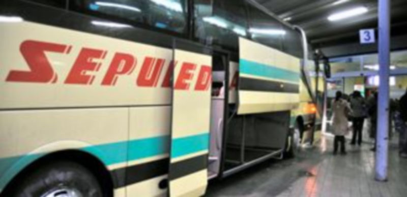 Foto de archivo de uno de los vehículos de la empresa en la Estación de Autobuses de la capital. / Kamarero.