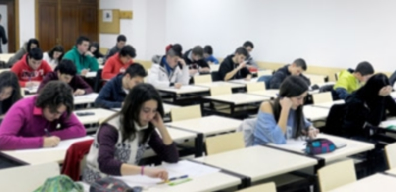 Un grupo de participantes en la primera prueba de la Olimpiada Matemática que tuvo lugar ayer. / Kamarero