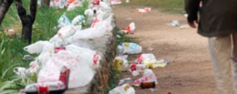 Restos de botellas y plásticos tras una noche de botellón en la Hontanilla de Segovia