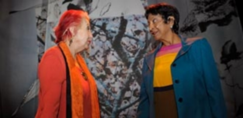 Rosa María Calaf y Navanethem Pillay antes del diálogo. / Kamarero