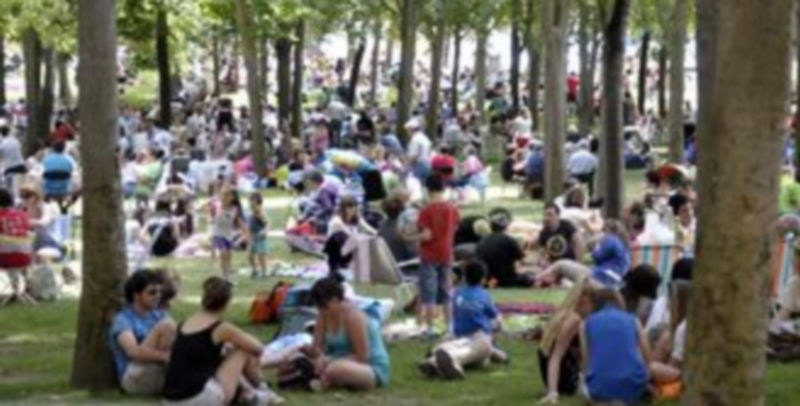 Mesas y sillas de camping llevadas de casa o el césped de la Alameda de la Fuencisla. Ayer cualquier sitio fue bueno para disfrutar de una rica paella en compañía de la familia o los amigos. / J. M.