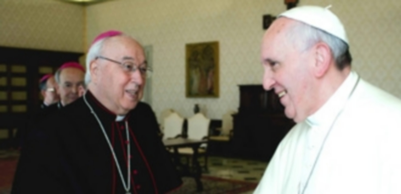 El papa saluda al obispo de Segovia en la visita “Ad Limnna” que Monseñor Rubio realizó a primeros de año. / El Adelantado