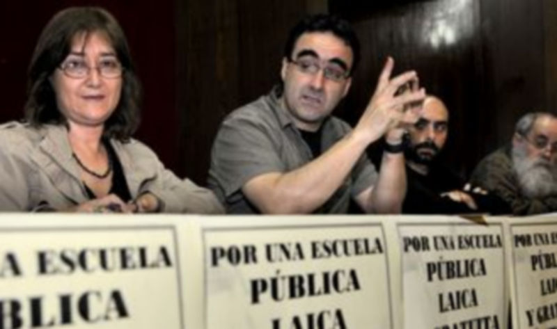 Un momento de la rueda de prensa en el edificio de sindicatos. /ALBERTO BENAVENTE