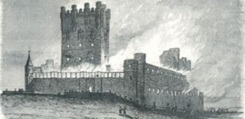 Grabado que refleja el gran incendio que destruyó el Alcázar de Segovia el 6 de marzo de 1862. / El Adelantado