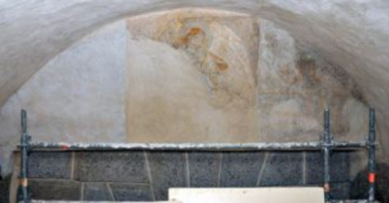 Imagen de parte de las pinturas murales descubiertas durante las obras que se realizan. / El Adelantado.