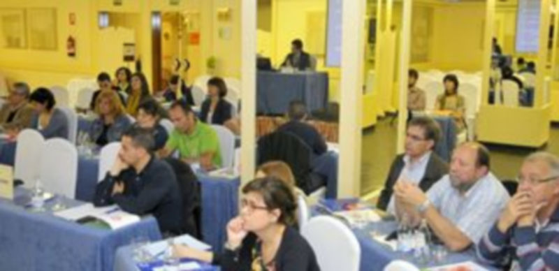 Unos 60 docentes de toda España participaron ayer en la jornada en el hotel Los Arcos. / Alberto Benavente.