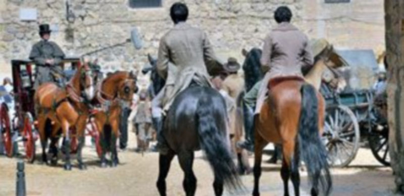 Algunos de los coches de carruajes y caballistas