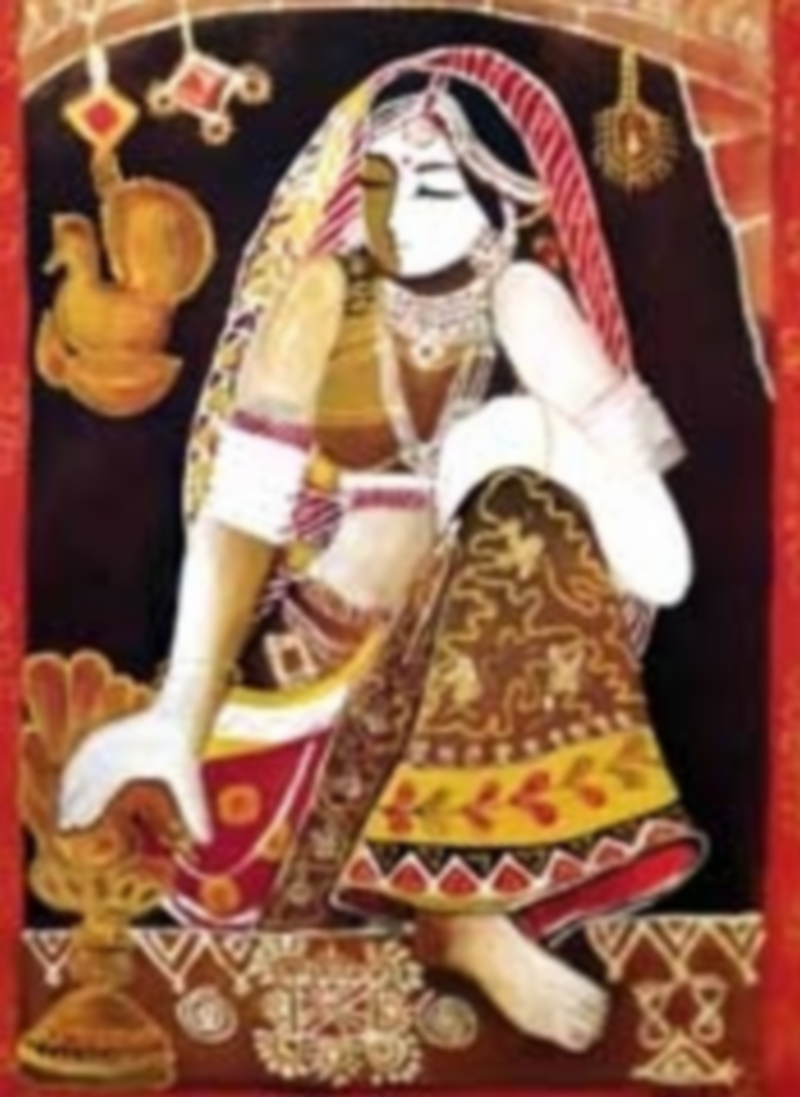 Kishi Singh (1972. Nueva Dehli). La mujer con la lámpara. Óleo sobre lienzo. 70 x 50 cms.