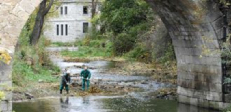 Unos operarios limpian