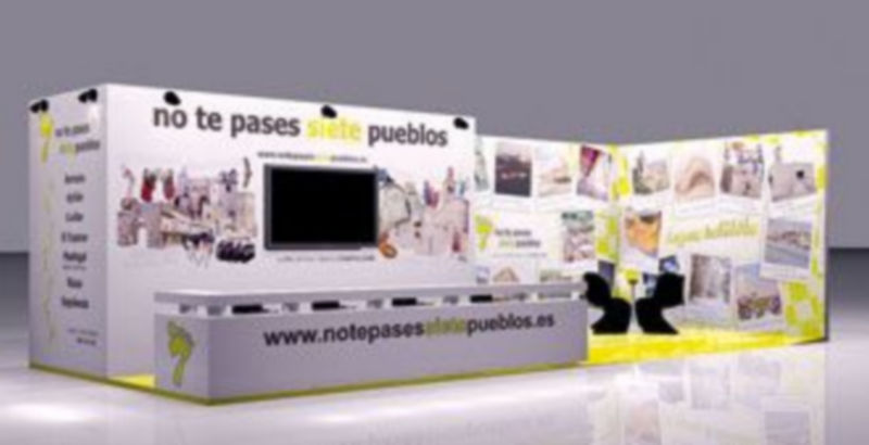 Recreación del stand que los Siete Pueblos mostrarán en Fitur desde mañana.