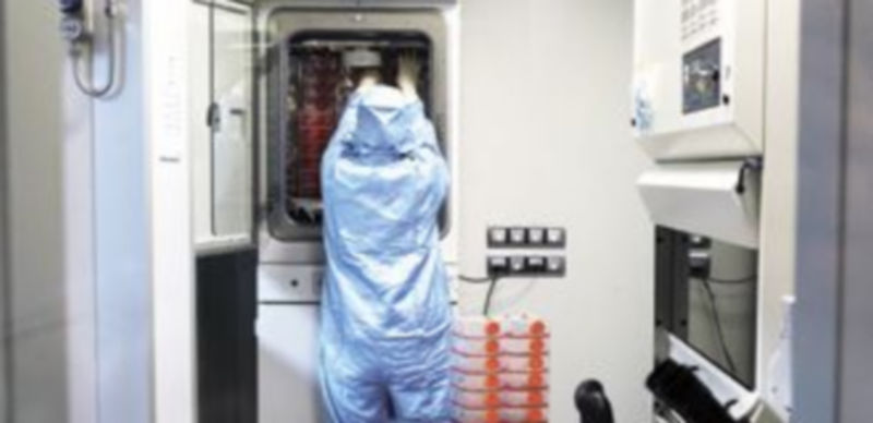 Un investigador recoge unas muestras en un laboratorio de la Unidad de Producción Celular del Parque Científico de la Universidad de Valladolid. / Ical