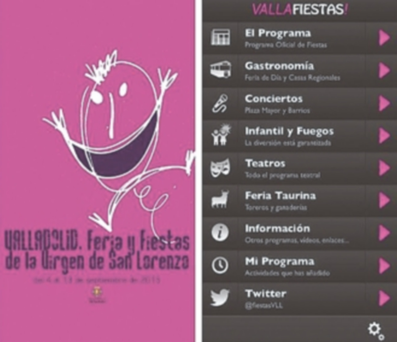 Valladolid desarrolla una aplicación para difundir la agenda de sus fiestas 1 Portada y menú general con las diferentes opciones que ofrece la nueva versión de la aplicación municipal vallisoletana