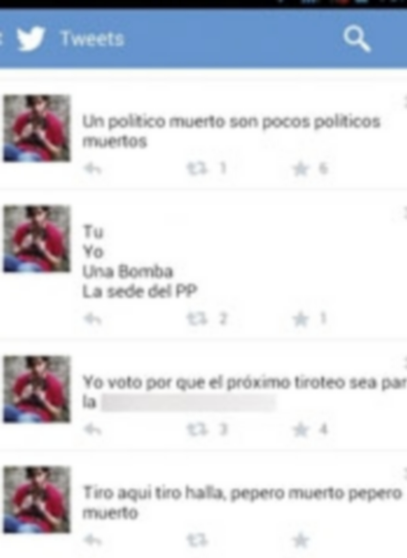 Captura de la página de Twiter en la que se leen parte de los mensajes. / EP.