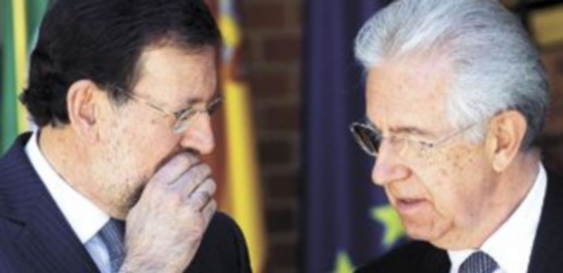Mariano Rajoy recibió a Mario Monti en La Moncloa en la última etapa del viaje que también ha llevado al italiano a París y Helsinki. / Reuters