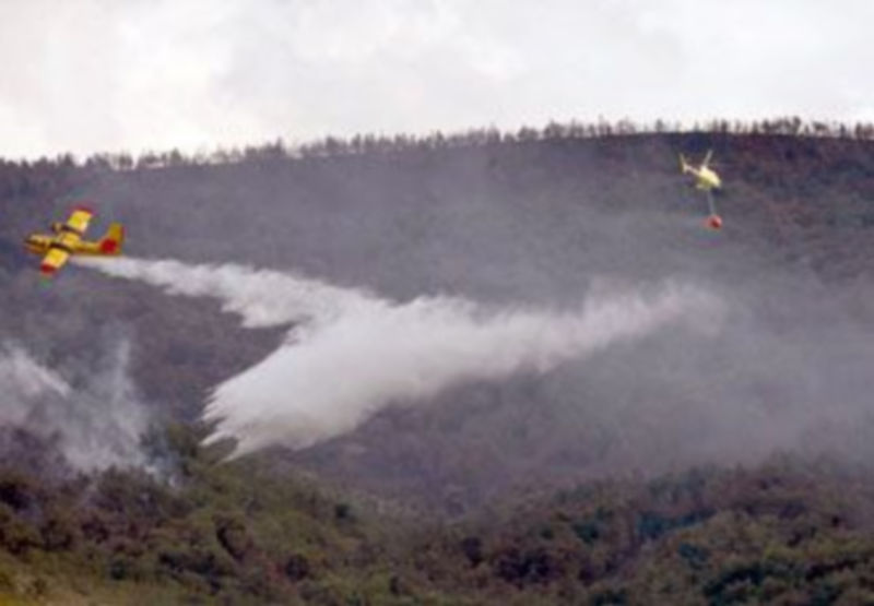 Labores de extinción del incendio en el Condado de Treviño (Burgos). / ICAL