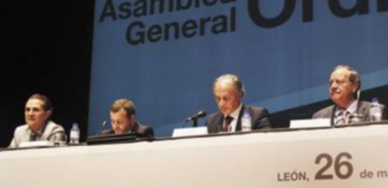 Imagen de la asamblea general ordinaria de Caja España-Duero celebrada el pasado mes de mayo en León. / Ical