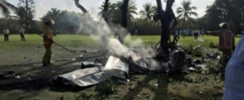 Estado en que quedó la avioneta al caer sobre un campo de golf  en Bávaro. / Efe