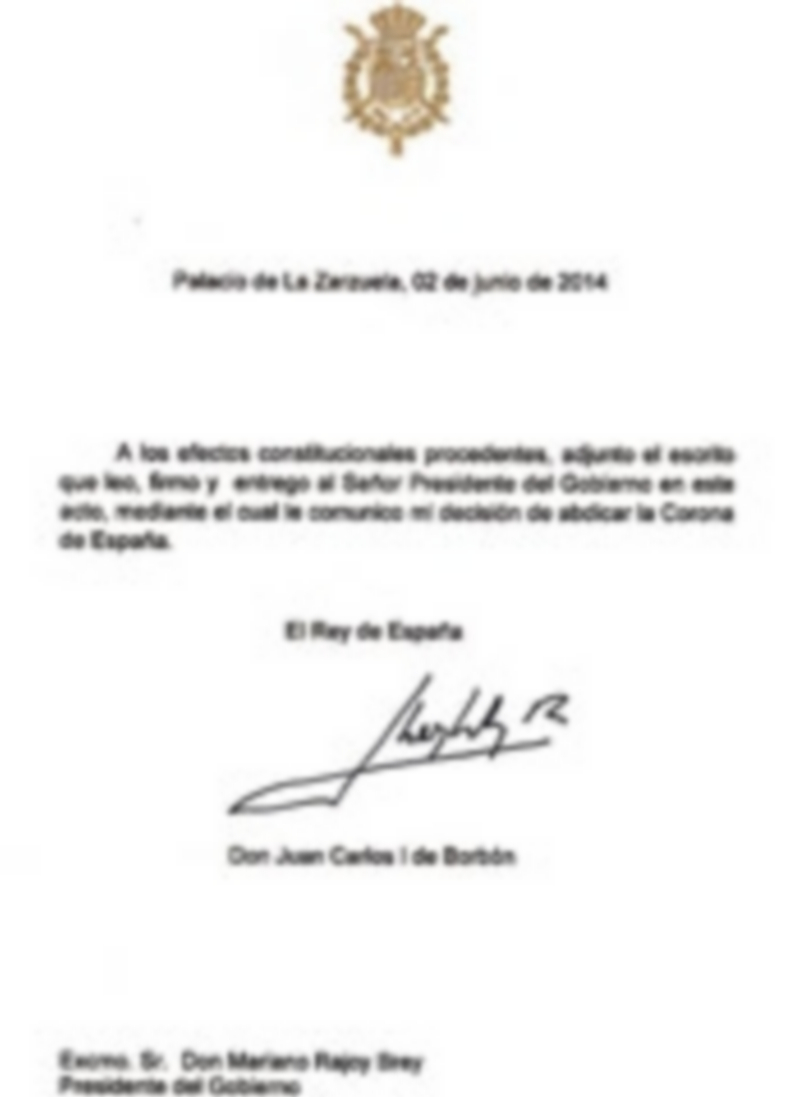 Escrito de renuncia al trono.
