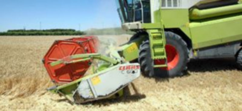 Un agricultor trabaja con una máquina cosechadora en la comarca de Peñafiel. / Ical