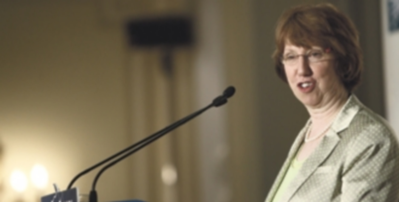 Catherine Ashton se dirige a los medios en una de sus comparecencias sobre política exterior en la UE. / EP.