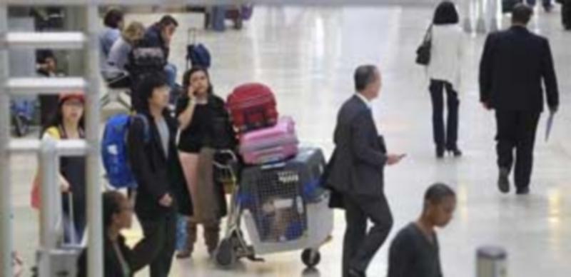 Turistas extranjeros en uno de los aeropuertos españoles. / E.P.