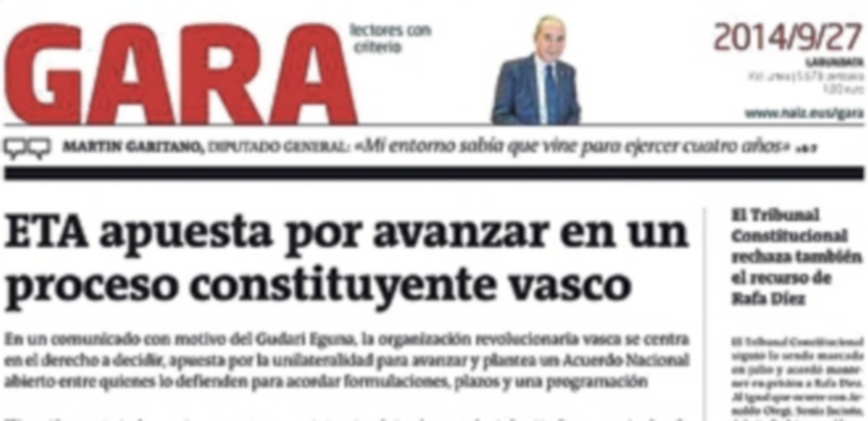 Portada de ayer del dirio ‘Gara’