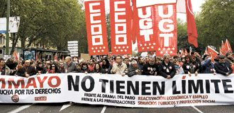 Cabecera de la manifestación madrileña para conmemorar el Día Internacional del Trabajo. / Fotopress