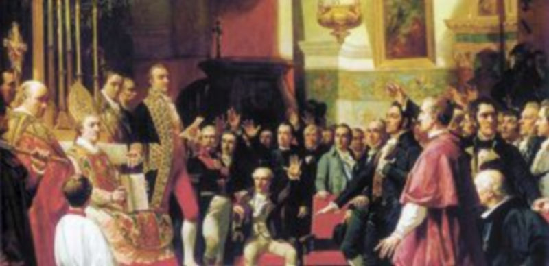 Este lienzo del Juramento de las Cortes gaditanas en la Iglesia Mayor parroquial de San Fernando se encuentra en el Congreso.