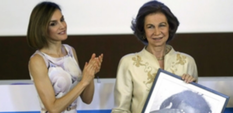 Reconocimiento entre Reinas por las labores a la infancia 1 La Reina Letizia (izq) aplaude a la Reina Sofía durante la entrega del Premio Joaquín Ruiz-Giménez en el CSIC. / Efe