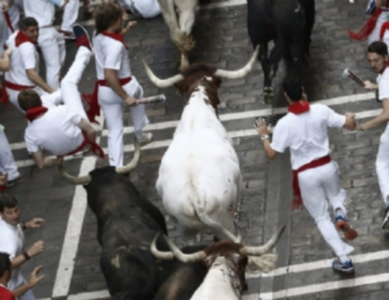 Rápido y peligroso primer encierro con tres heridos por asta en los sanfermines. 1 Foto: EFE
