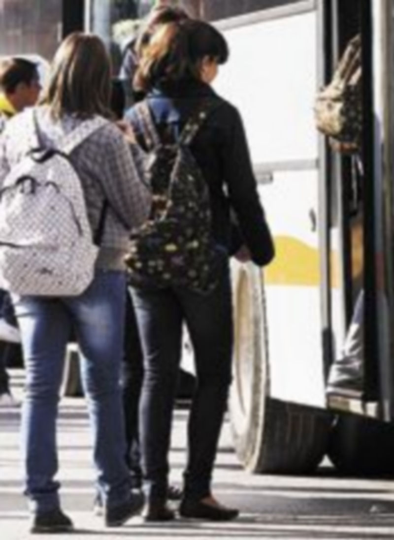 Un grupo de escolares se sube a un autobús.