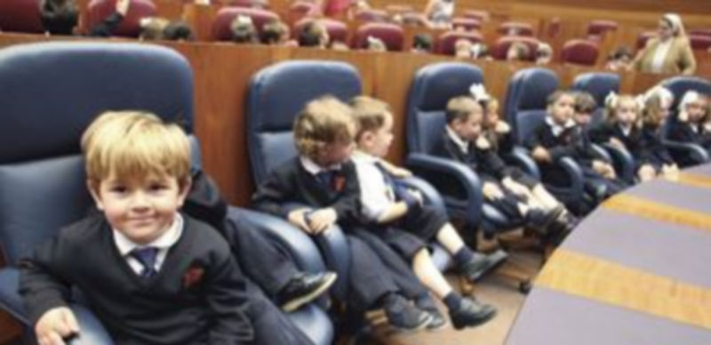 PEQUEÑOS EXPERTOS EN CASTILLA Y LEÓN 1 Los niños ocuparon los escaños habituales de los procuradores e incluso los sillones azules que ocupan los miembros del Gobierno autonómico. / Fotos: Rubén Cacho (Ical)