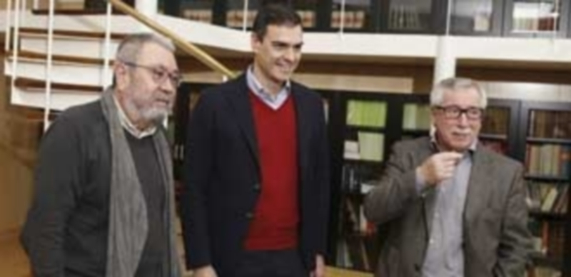 Sánchez recalca que la “Economía social será pioritaria si accede al Gobierno” 1 Pedro Sánchez (C.) junto al secretario general de UGT