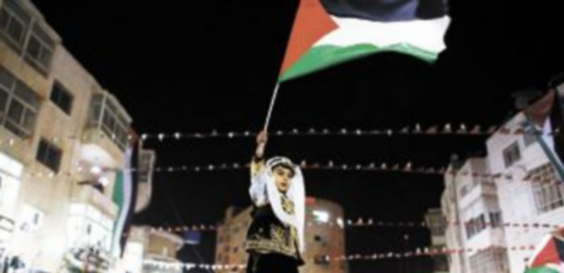 Un niño palestino celebra en Hebrón el reconocimiento del pasado jueves en la ONU del nuevo estatus del territorio árabe. / Reuters