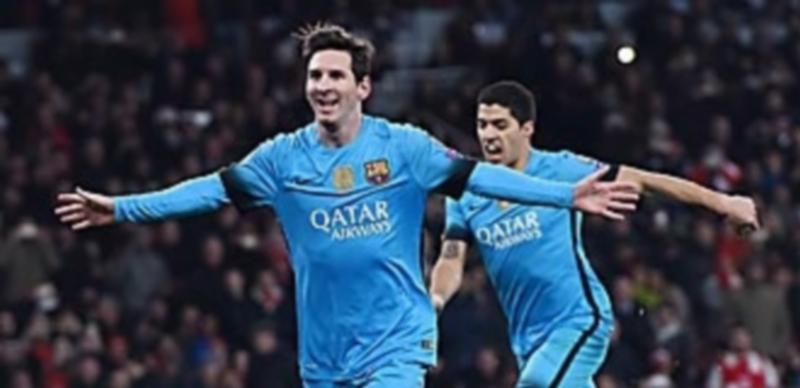 Leo Messi celebra su segundo gol ante el Arsenal