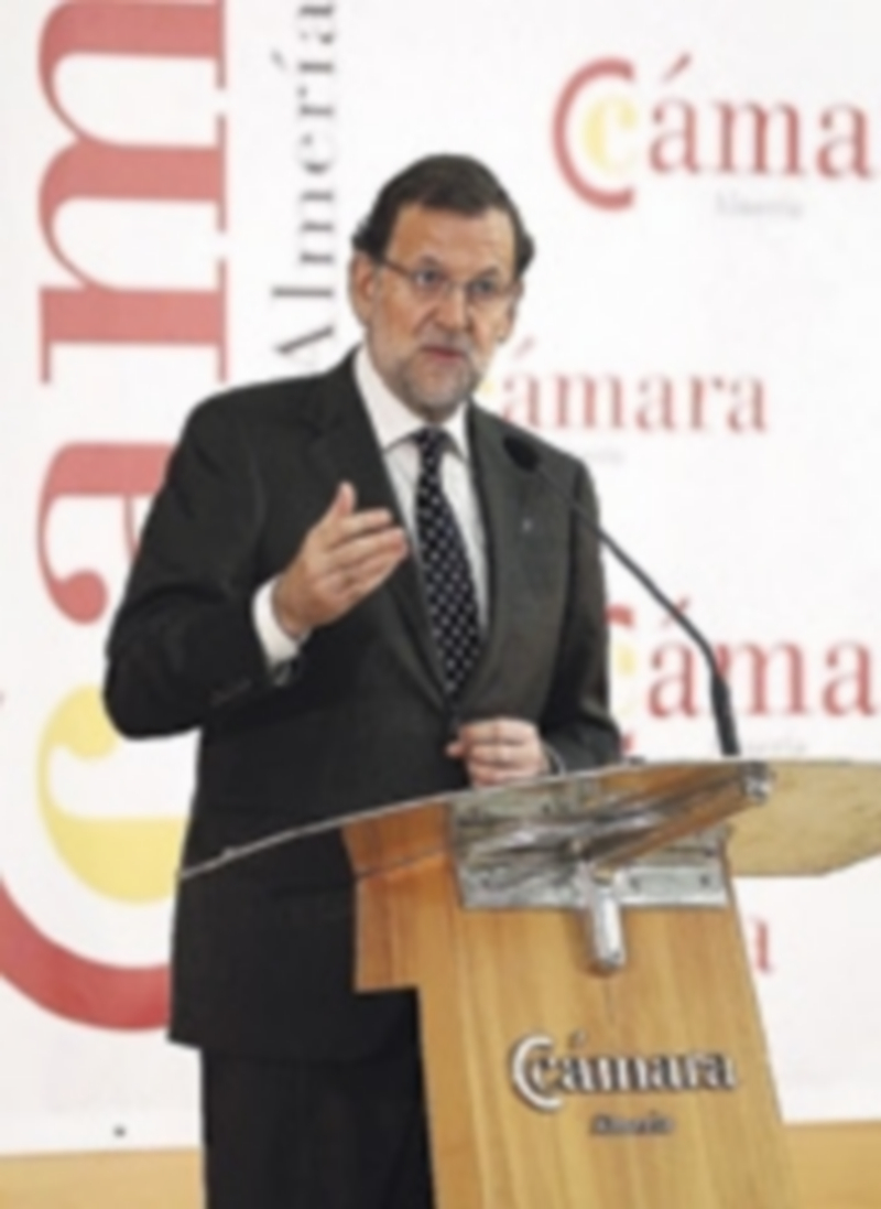 Mariano Rajoy durante su intervención en Roquetas de Mar. / EFE