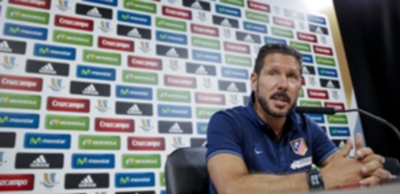 Simeone en la rueda de prensa previa a la Supercopa de España de hoy. / Efe