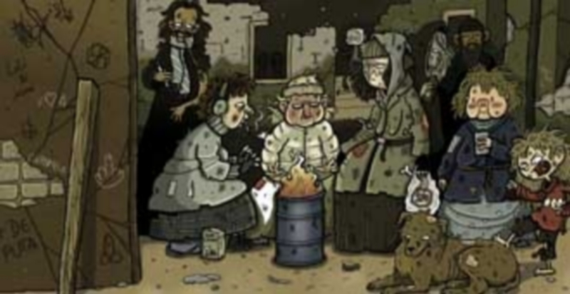 Una de las obras que puede verse en la muestra ‘Arte en el Cómic’ emulando a ‘Las meninas’ bajo el título ‘Las mendigas’. / F.T.