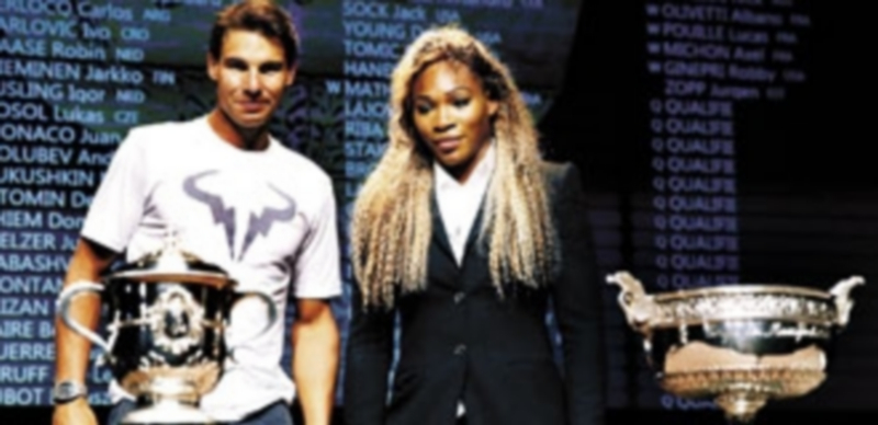 Nadal y Serena Williams posan con los trofeos que conquistaron el pasado año en la capital francesa. / c. karaba (efe)