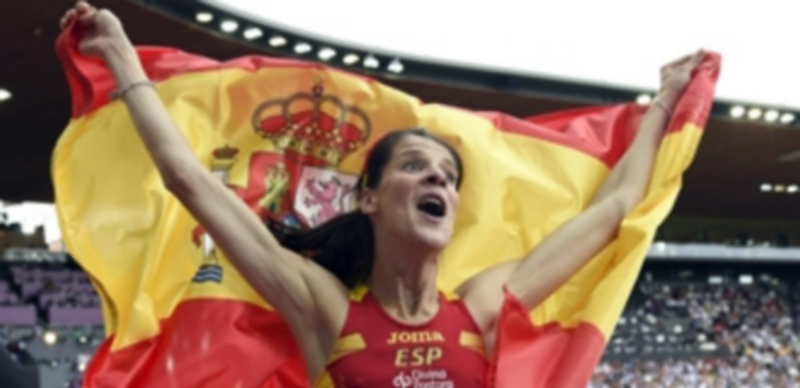 La española Ruth Beitia tras ganar la medalla de oro ayer en Zurich. / Efe