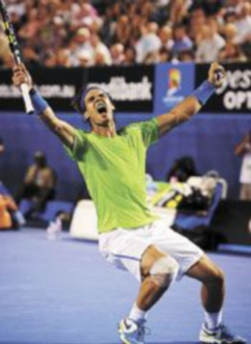 Gesto de éxtasis del manacorí tras ganar al suizo. / Reuters