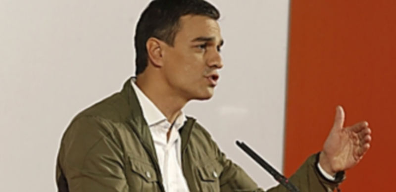 Pedro Sánchez en el acto de presentación del programa electoral del PSOE. / Efe