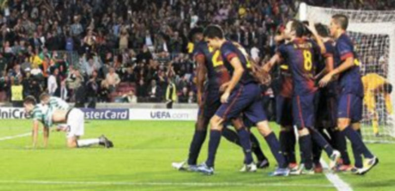 El conjunto catalán consiguió la victoria contra el Celtic en el tiempo añadido. / Reuters