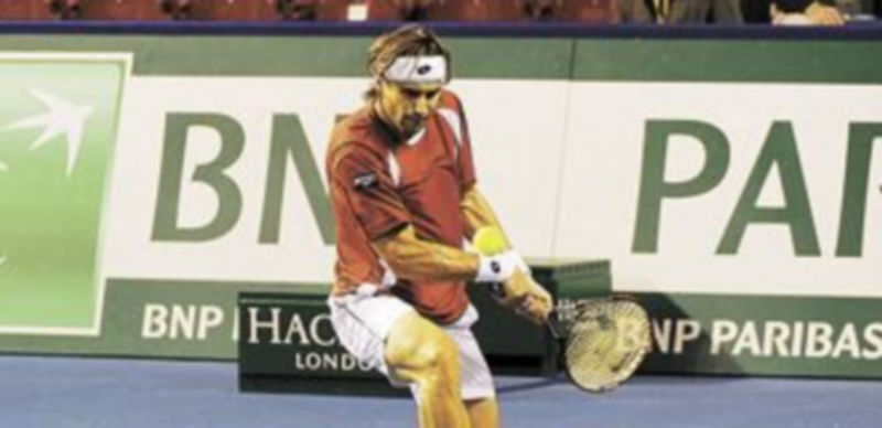 Ferrer golpea la bola en su encuentro de octavos ante Dolgopolov. / Reuters.