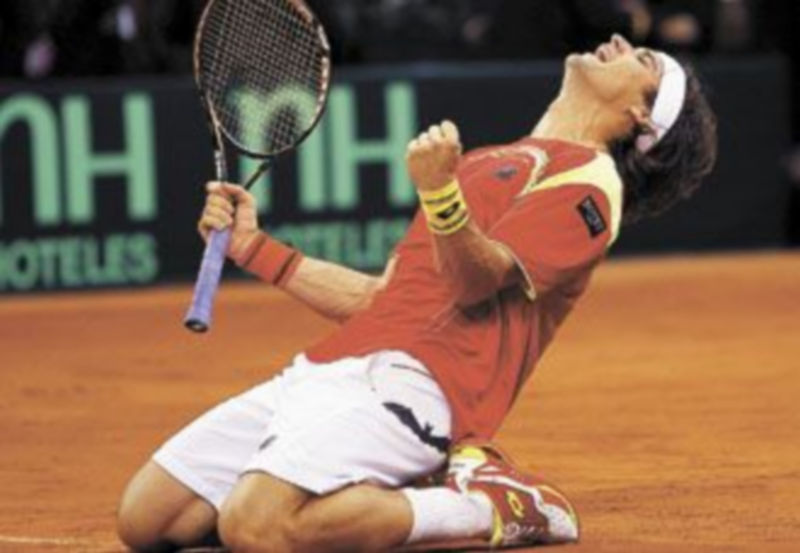 David Ferrer mostró su alegría al final del encuentro ante Del Potro que sirvió para poner en clara ventaja a la ‘Armada’ en la Davis. / Julio Muñoz (Efe)